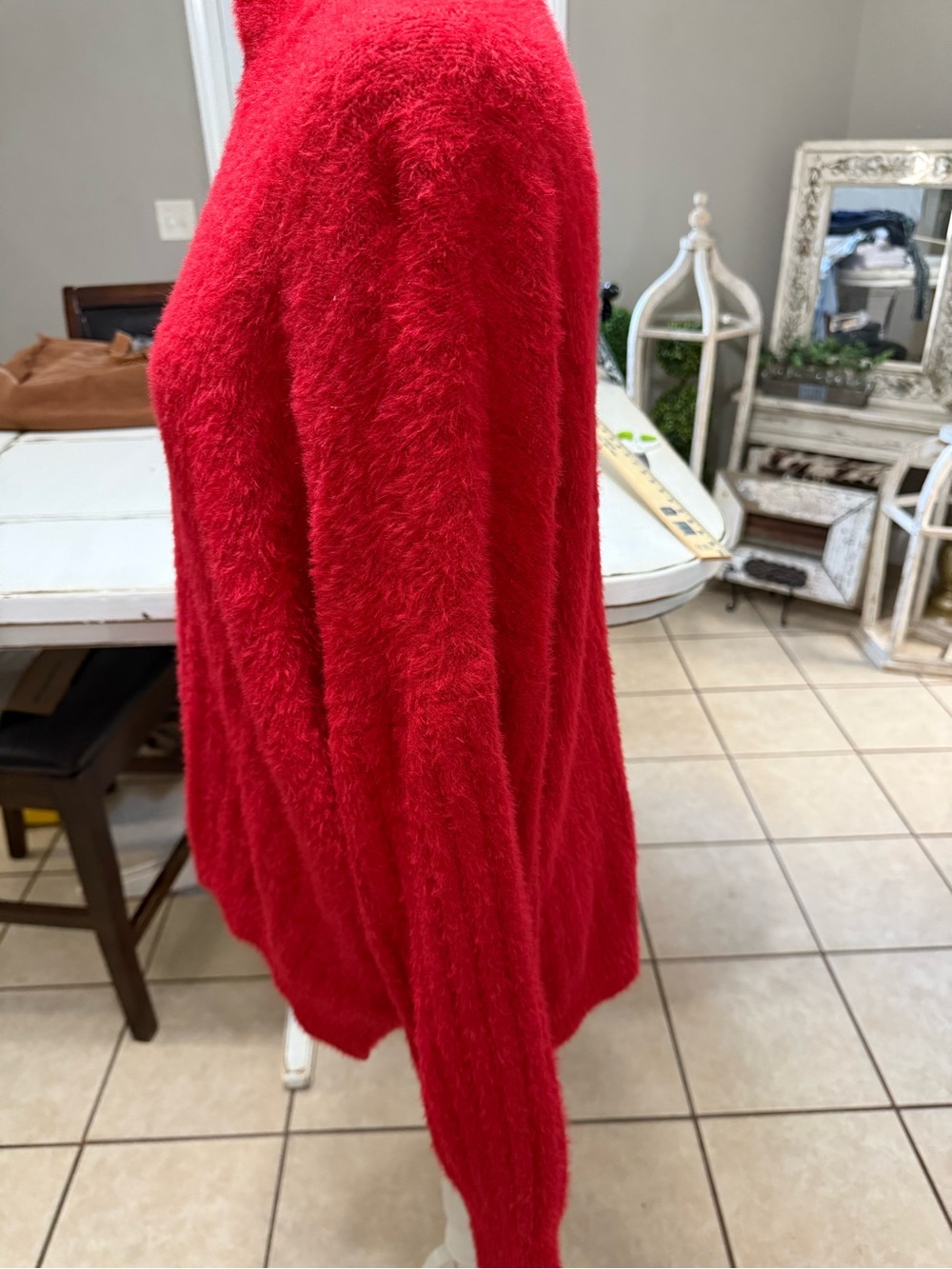 Jessica Simpson Red Fuzzy Eyelash Sweater | Mock Neck | Cozy Plush Knit | Size L - Picture 4 of 10